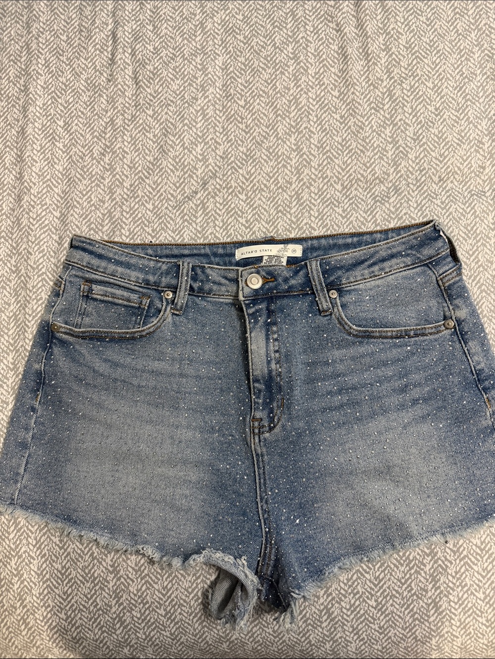 Altar'd State Blue Speckled High Waist Denim Shorts